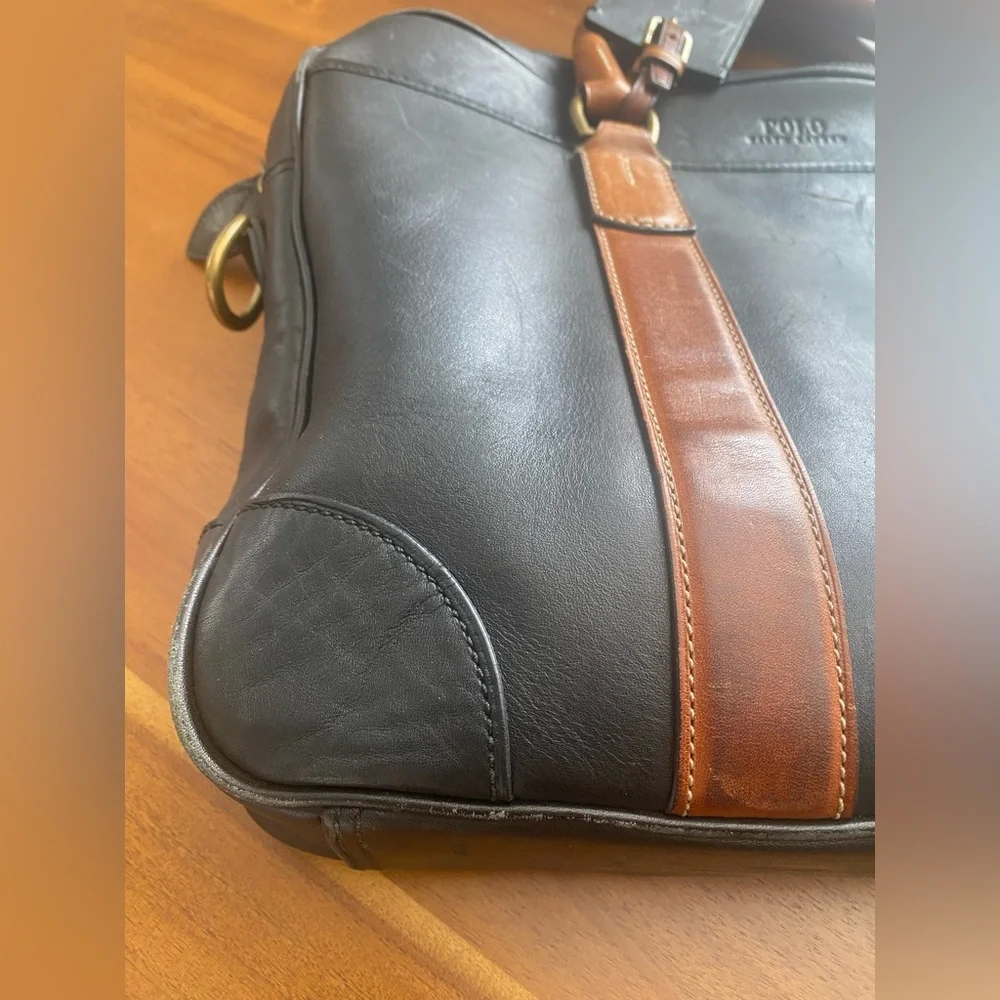 Ralph Lauren Leather Satchel Vintage Laptop Bag Black Brown